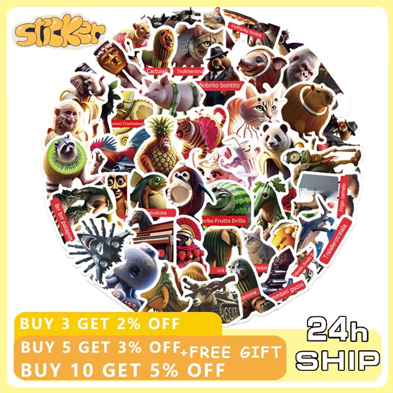 60pcs Tung Tung Sahur อิตาเลี่ยน Brainrot StickerDIY กระเป๋าเดินทางโทรศัพท์ถ้วยกีตาร์สติกเกอร์ของเล่นเด็ก