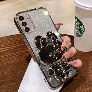 เคสโทรศัพท์ Samsung Case โปร่งใสแฟลชชุบวงเล็บกระจก hello kitty กระต่าย TPU Soft Case เหมาะสําหรับ Samsung Gaxaly S20 S21 S22 S23 S24 FE S25 Plus S25 Ultra