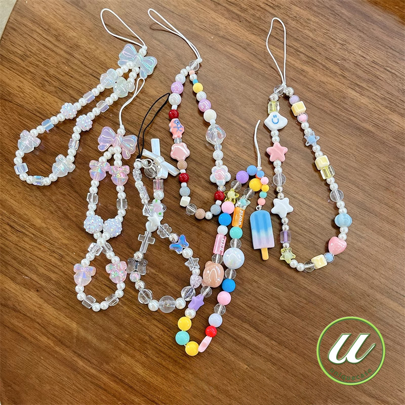แฟชั่นง่าย ๆ สีสันสดใสน่ารักห่วงโซ่โทรศัพท์มือถือไข่มุกขนาดเล็กผีเสื้อพกพารักกระเป๋าคล้องโทรศัพท์มือถือ