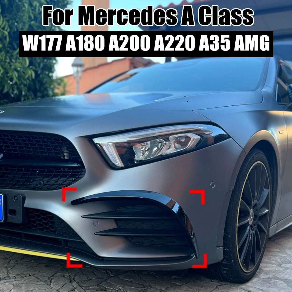 รถด้านหน้า Canards ผ้ากันเปื้อนกันชน Splitter สปอยเลอร์สําหรับ Mercedes Benz W177 A180 A200 A250 A260 AMG A35 2018-2022 Aero Body ชุด