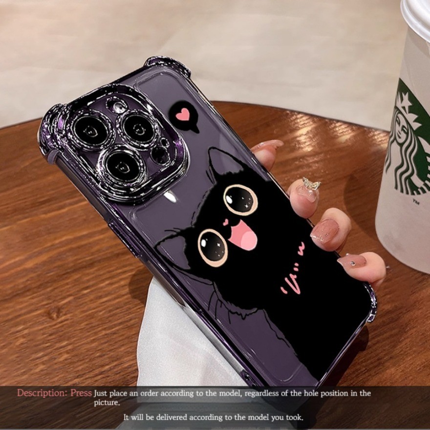 Electroplate พร้อมฟิล์มเลนส์ Love Black cat motif Casing สําหรับ Honor 200 100Pro 200 X9C สมาร์ท X9A X9B X7C X9B X5B Magic 7 6 5 4 Pro 6 Lite ฝาครอบป้องกันเต็มรูปแบบ ราคา ถูกที่สุด ดีลบีเคเค แกลเลอรีภาพที่ 5