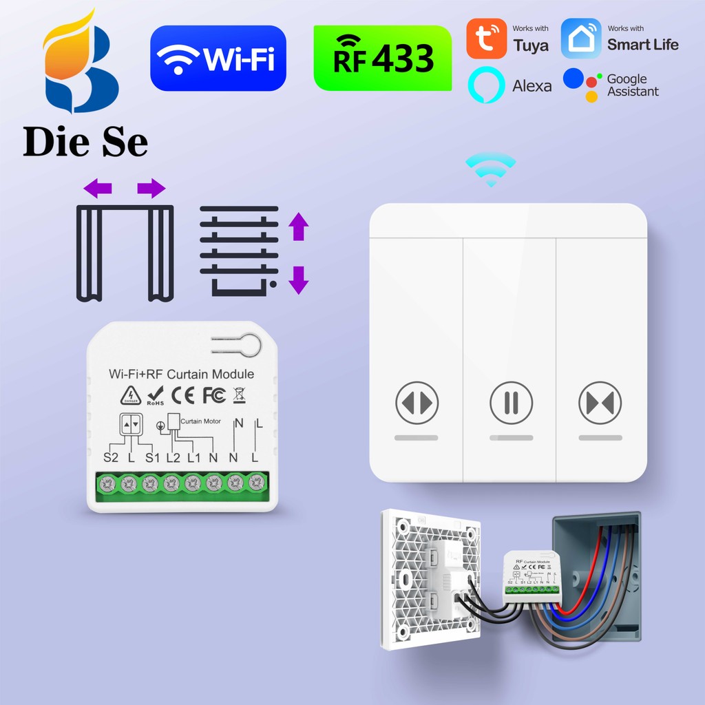 สวิตช์อัจฉริยะ Tuya WiFi+RF 433Mhz สวิตช์ควบคุมระยะไกล โมดูลรีเลย์ AC 110V 220V สำหรับม่าน มู่ลี่ กันสาด ม่านบังแดด