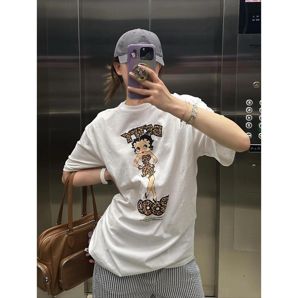 Papaya เสื้อยืด Oversize สกรีนลาย "Betty Boop" ผลิตจากผ้าฝ้าย 100% ใส่สบาย ไม่ระคายเคือง WS1152 ผู้ห
