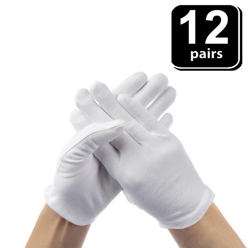 24PCS White Gloves 12 Pairs Soft Cotton Gloves Coin Jewelry Silver Inspection Gloves Stretchable Lin