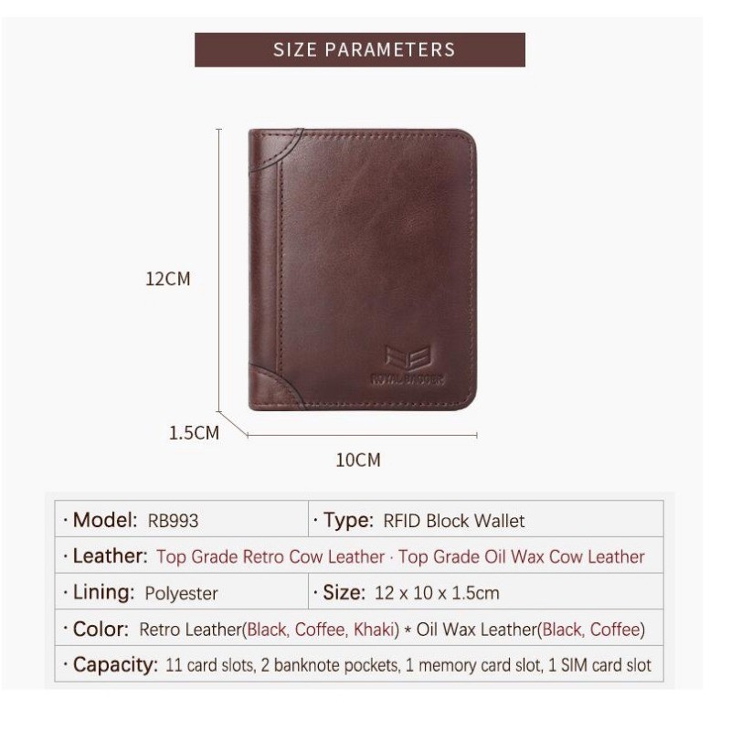 Royal Bagger Rfid Block กระเป๋าสตางค์ หนังวัวแท้ ใบสั้น สไตล์ธุรกิจ สําหรับผู้ชาย