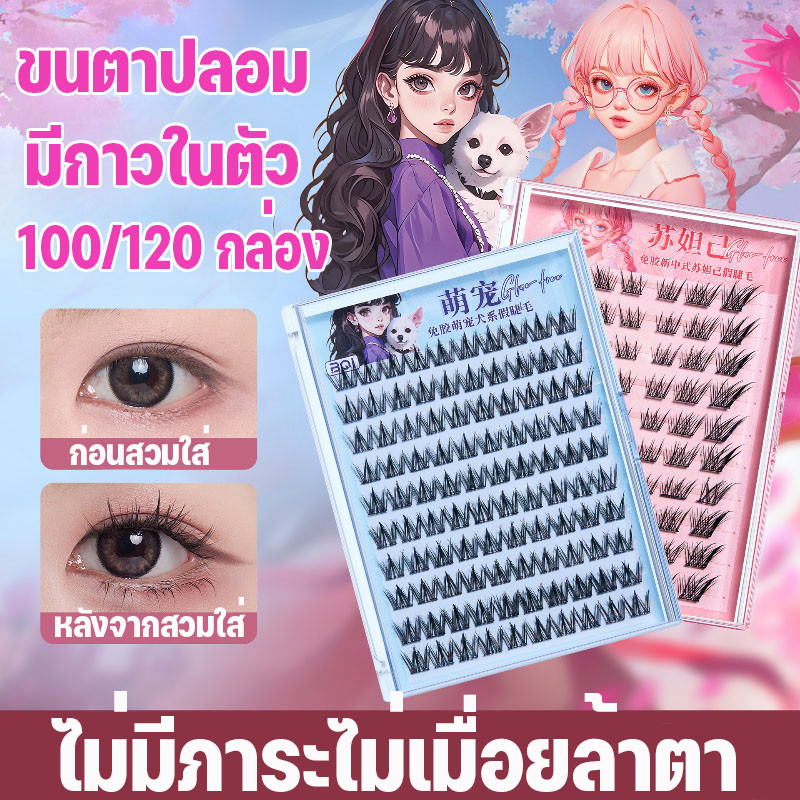 ขนตาปลอม 3D ไม่ต้องใช้กาว มีกาวในตัว ขยายตา ติดทน เหมาะสำหรับมือใหม่ 100/120 ช่อ/กล่อง ความจุขนาดใหญ่