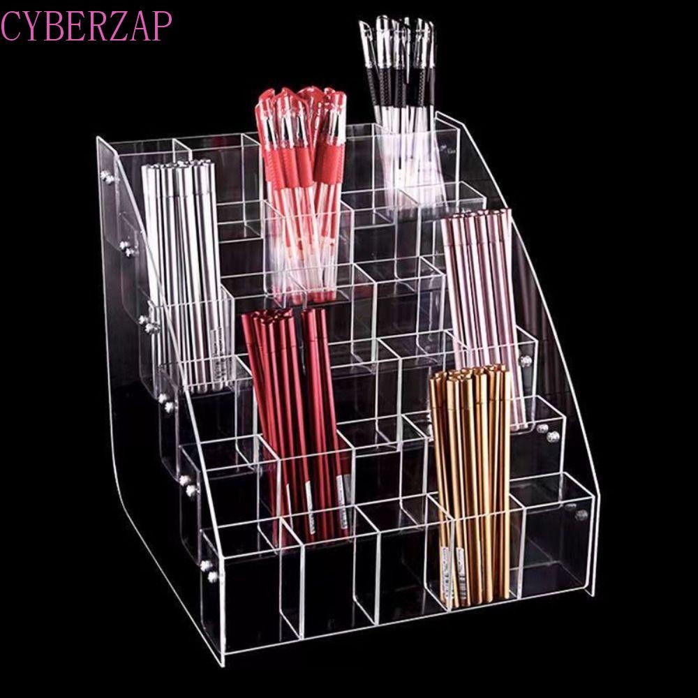 Cyberzap Mark ที่ใส่ปากกา, 2/3/4/5 ชั้นเครื่องเขียนโปร่งใสชั้นวางจอแสดงผล, ของขวัญเด็กอะคริลิคขนาดใหญ่ความจุประหยัดพื้นที่แปรงแต่งหน้าร้านเสริมสวย