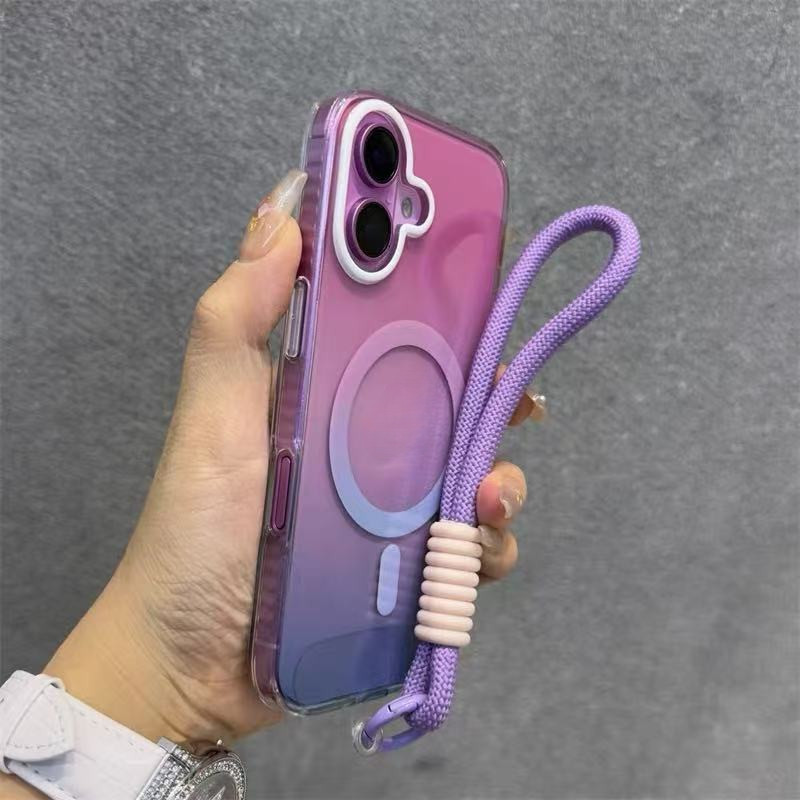 หรูหรากึ่งโปร่งใสเรขาคณิตรูปแบบแม่เหล็กที่มีเชือกเส้นเล็กกรณีโทรศัพท์สําหรับ ไอโฟน 16 มือโปร สูงสุด 15 14 13 12 11 16บวกปลอกกันกระแทกกล้องป้องกันฮาร์ดปกหลัง ไอโฟน