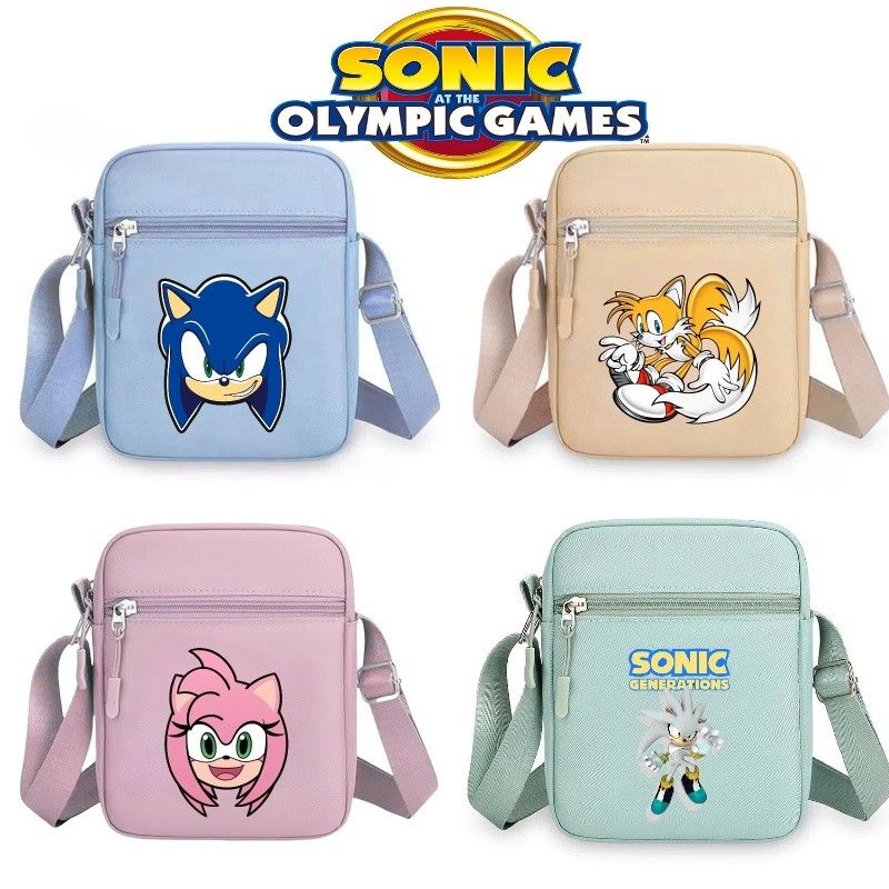 Sonic การ์ตูนพิมพ์กระเป๋าสะพายสีกระเป๋าสะพายข้างแฟชั่นกระเป๋าเดินทางอเนกประสงค์