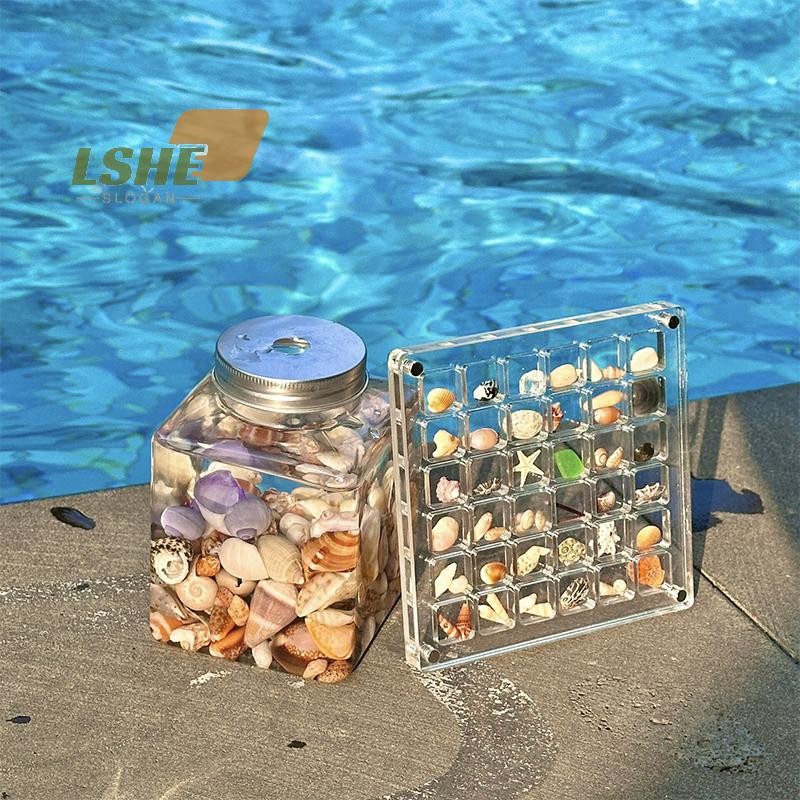 [LSHE] อะคริลิคแม่เหล็กเปลือกหอยกล่องแสดงเปลือกหอยใสปลาดาว Trinket Organizer 36/64/100 กริดกล่องเก็บเปลือกหอยใหม่