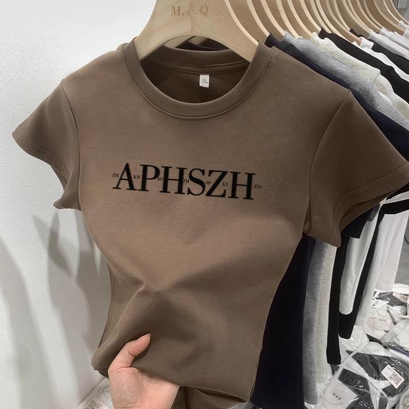 เสื้อคอกลม แขนสั้น ทรงสลิมฟิต สำหรับผู้หญิง ดีไซน์เรียบง่ายและสดใหม่ เทรนด์แฟชั่นใหม่ล่าสุดในฤดูร้อน