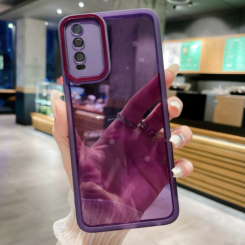 เคส Vivo V2042 V2043 V2048 V2032 v2026 v2027 v2028 v2029 โปร่งใสหลายสีป้องกันเลนส์กล้องแฟลชไฟฟ้าเคสโ