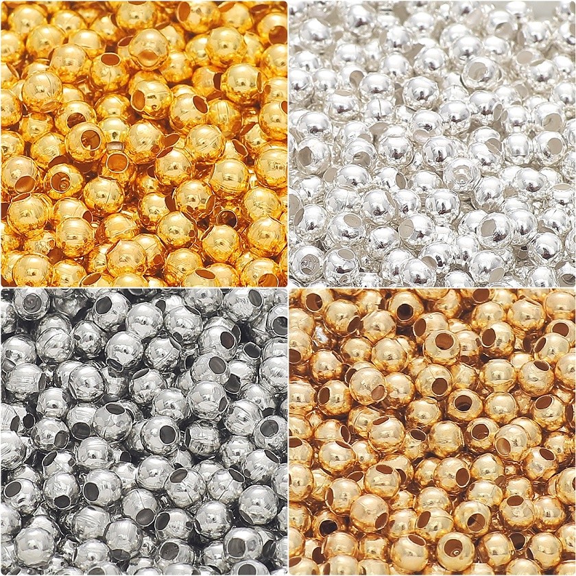 ลูกปัดโลหะ Smooth Ball Seed Spacer เส้นผ่าศูนย์กลาง 2.4-6 มม. โทนทอง/เงิน/Bronze สําหรับทำเครื่องประดับ