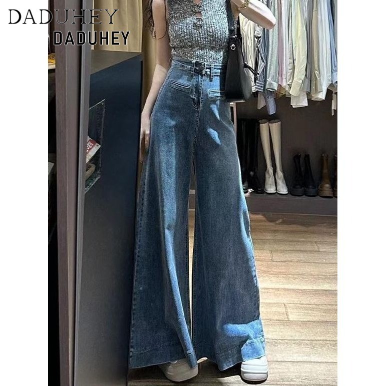 DaDuHey Straight Slightly Flared Wide Leg Jeans High Waist All-Matching Loose Mop Pants For Women