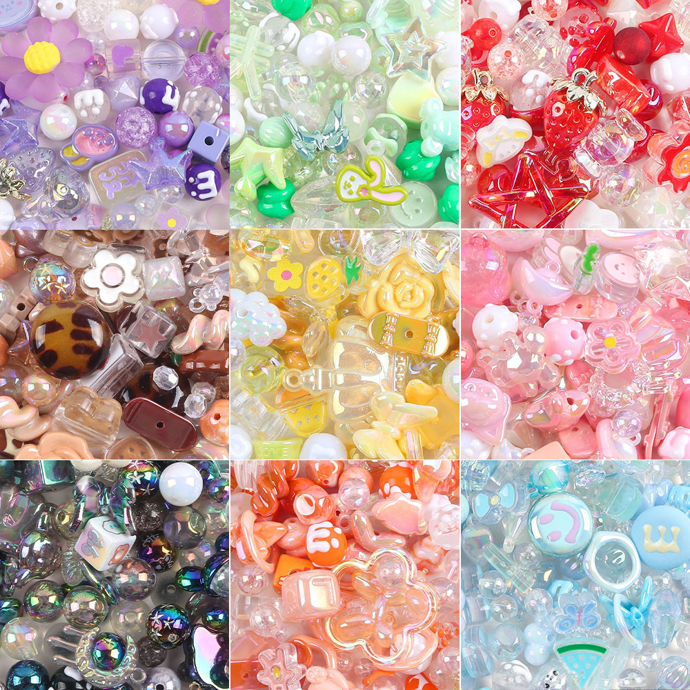 50g Y2K สุ่มผสม Bowknot ดอกไม้หัวใจอะคริลิกน่ารักสำหรับ DIY สร้อยคอมือข้อมือและพวงกุญแจเครื่องประดับทำเอง