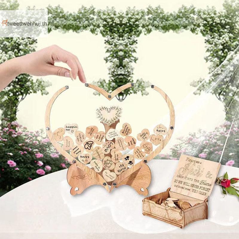 Tw กรอบรูปหัวใจไม้ Love Signature Guest Book Rustic Drop กล่องหัวใจแท็กงานแต่งงานวันเกิด Party Props Desktop Decor huj