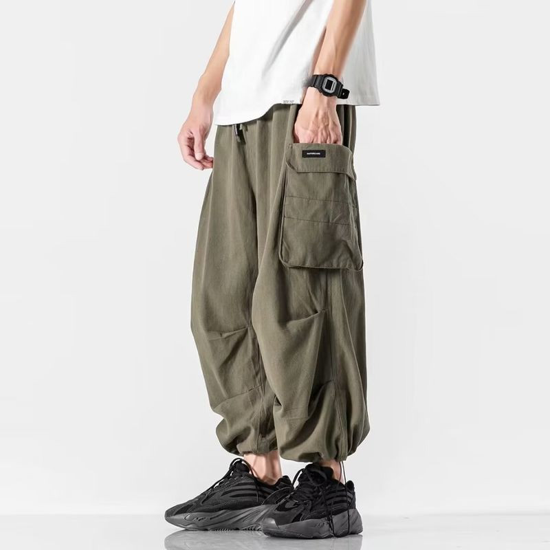 EERSHENSHI สไตล์ฮ่องกง Retro กว้าง-ขาขนาดใหญ่ Overalls ผู้ชายฤดูใบไม้ร่วงหลวมตรงขาแน่น-กางเกงขา bf Street สวมใส่ทอด Street ข้อเท้า