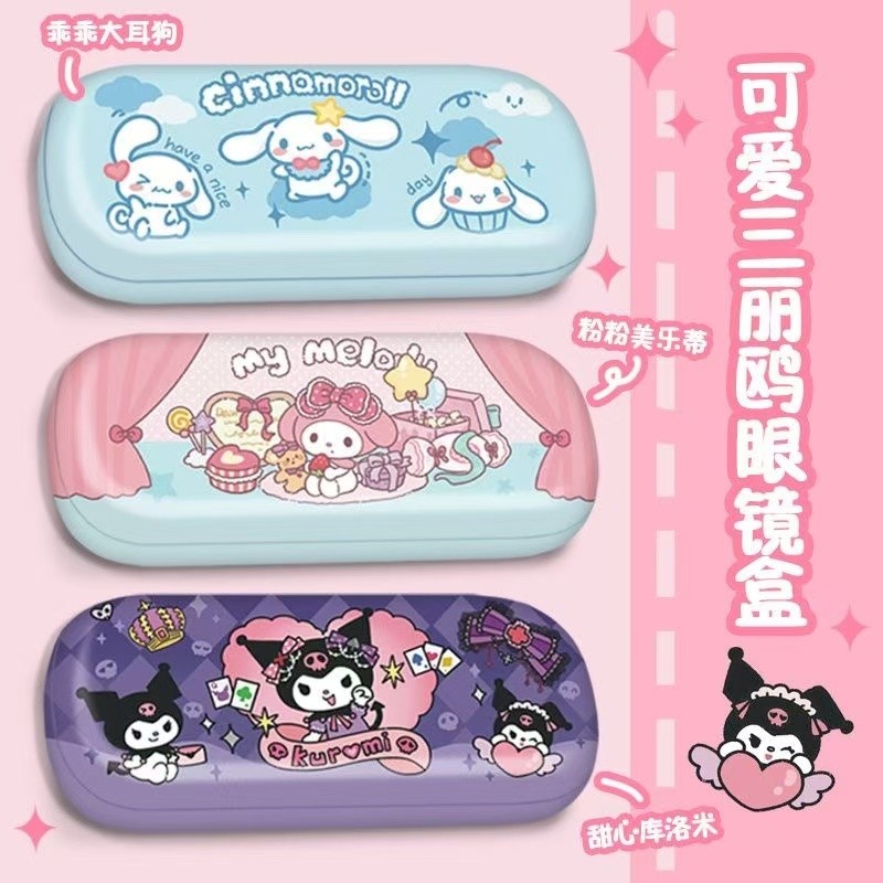 การ์ตูนการ์ตูนแว่นตากรณี Sanrio Kuromi น่ารักแบบพกพาหญิง High-End Sense Shock-proof การบีบอัดสายตาสั้นแว่นตากันแดดนักเรียน