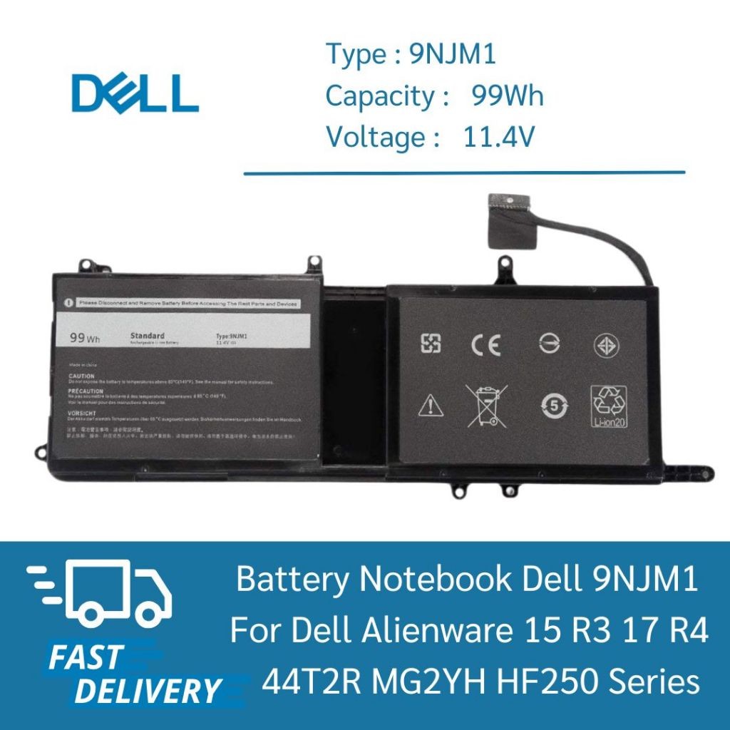 แบตเตอรี่ Battery Dell 9NJM1 99Wh For Dell Alienware 15 R3 17 R4 44T2R MG2YH HF250 เกรด Original ประ