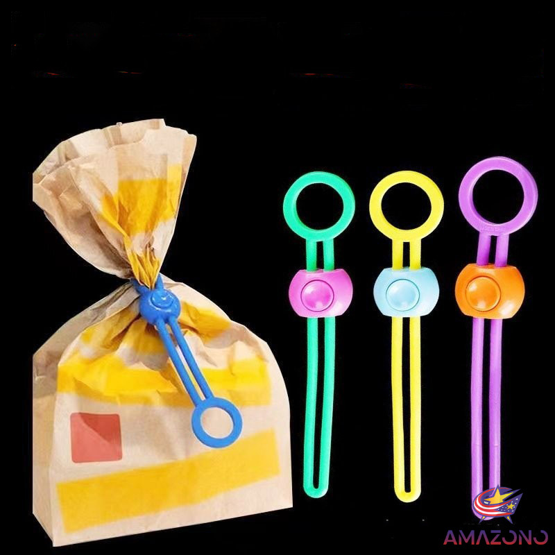 Amaz คลิปซิลิโคนปิดผนึกอาหาร ถนอมอาหาร สายรัดถุงอาหารอเนกประสงค์ สุ่มสี Storage rope
