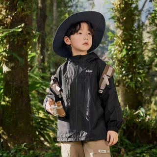 110-160 เสื้อแจ็คเก็ตมีฮู้ดกลางแจ้งกันน้ําสําหรับเด็กผู้ชาย