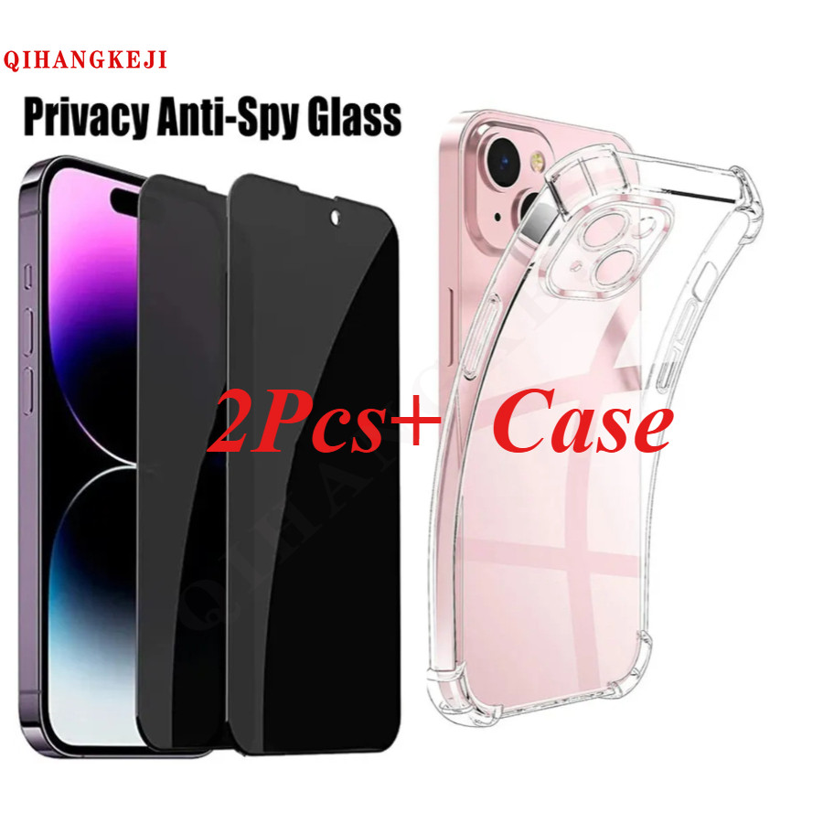 2 ชิ้น Anti-Spy กระจกนิรภัย + 1 ชิ้นเคสโทรศัพท์ชุดอาหารสําหรับ Huawei Y7A Y9S Y6S Y9 Y7 Y6 Pro Prime