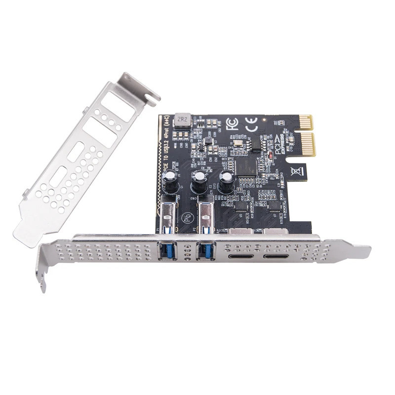PCIE USB Type C การ์ดขยายอะแดปเตอร์ HUB 2 พอร์ต USB-C + 2 พอร์ต USB3.2 GEN1 5Gbps Riser Card พร้อมวงเล็บรายละเอียดต่ําสําหรับเดสก์ท็อป