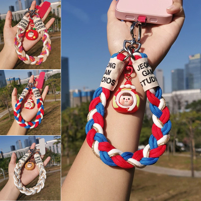 สายคล้องข้อมือเชือกเส้นเล็กโทรศัพท์การ์ตูนน่ารักสําหรับเคสโทรศัพท์-พวงกุญแจป้องกันการสูญหายแบบสั้นพร้อมเสน่ห์และตะขอเหล็กคลิปทนต่