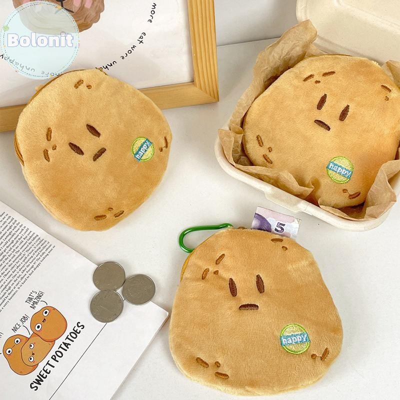Bolonit น่ารักการ์ตูน Smile Potatoe กระเป๋าเหรียญ Plush พวงกุญแจจี้แบบพกพากระเป๋าสตางค์หูฟังเหรียญลิปสติก Hairpin ซิปกระเป๋าเก็บ TH