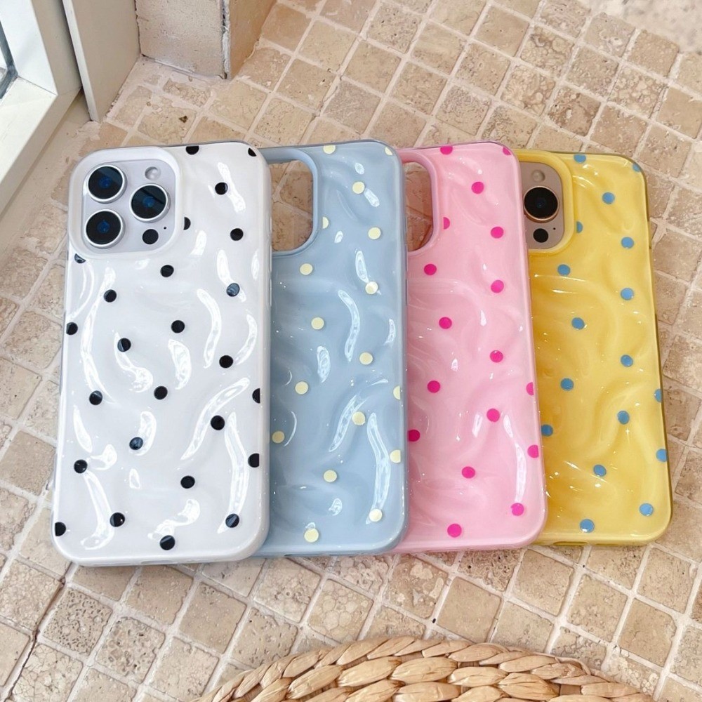 การ์ตูนสี Polka Dots เคสโทรศัพท์สําหรับ IPhone 16 15 13 14 12 11 Pro Max 16 14 15 Plus Wrinkle Glossy Wave Ruffle น้ําซิลิโคนกันกระแทกนุ่ม ราคา ถูกที่สุด ดีลบีเคเค แกลเลอรีภาพที่ 7
