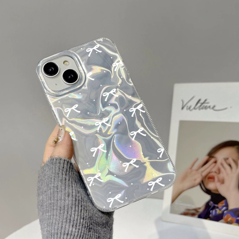 เต็มหน้าจอ โบว์สีขาว 🔥กันได้เคสไอโฟน🔥 16 11 13 15 12 14 Pro Max XR 16 8 7 Plus X XS Max SE หวานรักหัวใจเงาลูกฟูกเคส