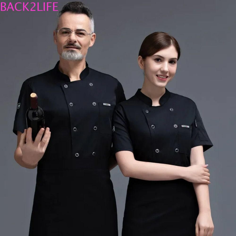 กลับ2ชีวิต เครื่องแบบเชฟ, ชุดทํางานเชฟแขนยาวตาข่ายระบายอากาศ, เสื้อผ้าในครัวหนาสีขาวสีดําชุดเชฟร้านอาหาร ราคา ถูกที่สุด ดีลบีเคเค