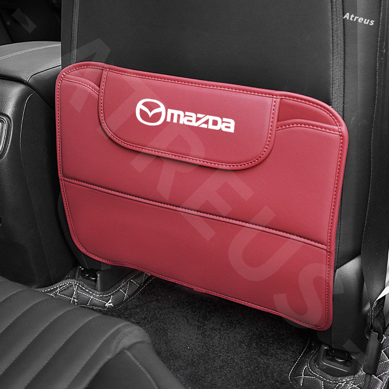 Mazda เครื่องหนัง แผ่นรองเบาะรถยนต์ ป้องกันการเตะ กันน้ำ เบาะหลังรถฝาครอบป้องกัน มีถุงเก็บของ 2 3 CX5 CX30 CX8 CX3 Mazda2 6 5 CX9 BT50