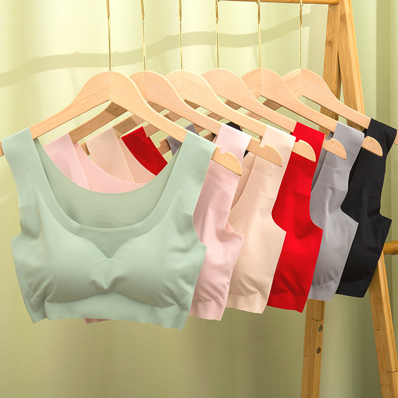 ชุดชั้นในกีฬาผ้าไหมน้ําแข็งไม่มีรอยต่อสวยกลับชิ้นเดียว Push-Up Sleeping Bra โยคะผู้หญิงบาง
