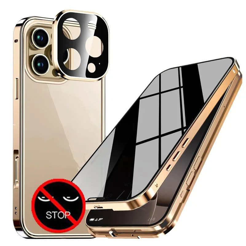 Double Glass Anti-Peep Privacy Magnetic Absorption Case สําหรับ iPhone 14 15 16 Pro Max Plus 13 12 17 Pro Max พร้อมฝาครอบป้องกันเลนส์กล้อง