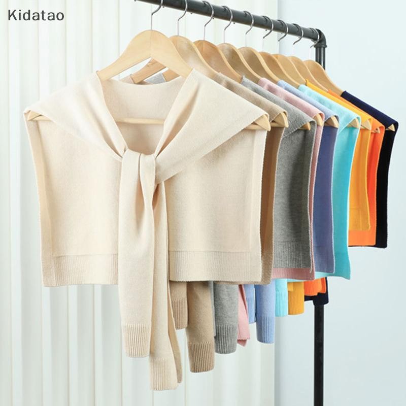 Kidatao เกาหลีถักผ้าคลุมไหล่ห้องปรับอากาศหญิงเสื้อไหล่ปกปลอม Cape Knotted ผ้าพันคอสีทึบคอ Guard Scarve ใหม่