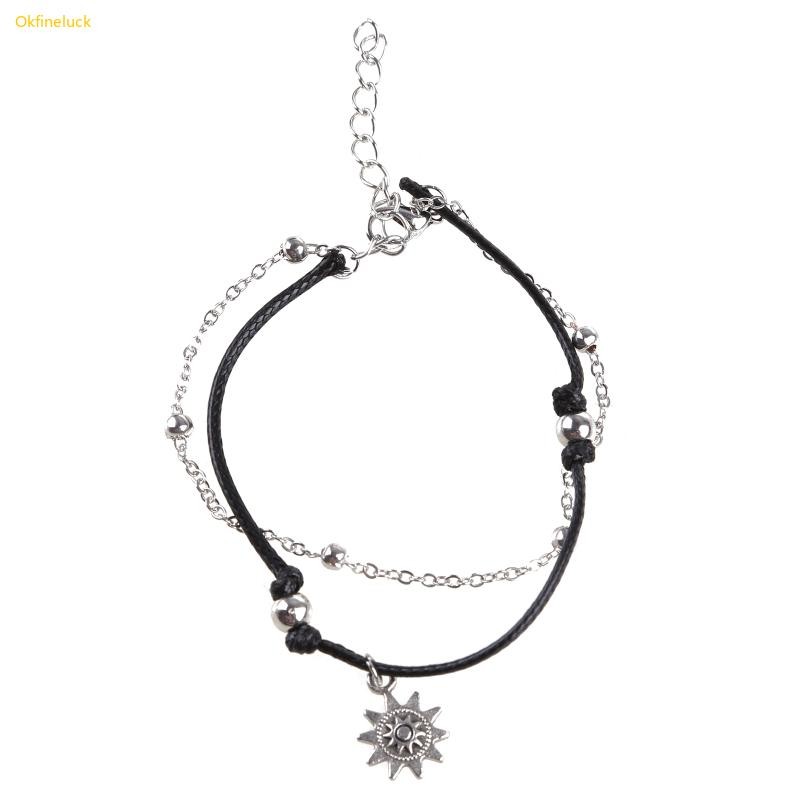 Okfi Vintage สําหรับ Sun สร้อยข้อมือ Boho Retro เชือกลูกปัดสร้อยข้อมือปรับข้อเท้าโซ่เท้าสําหรับผู้หญิงสาววัยรุ่น Sum
