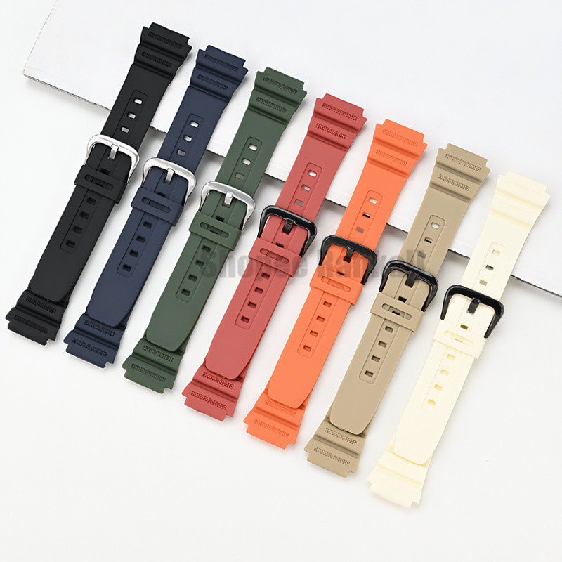 18 มม.สายนาฬิกายางสําหรับ Casio W-800H 216H 735H SGW-300H AE-1200 1300 AQ-S810W เปลี่ยนกีฬานาฬิกาดําน้ํา