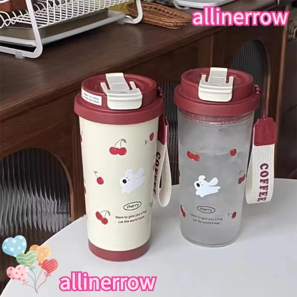 ขวดน้ํา ออลไนน์โรว์ ถ้วยน้ําป้องกันการรั่ว 550มล แบบพกพาคู่ดื่มแบกเชือกความจุขนาดใหญ่ถ้วยพลาสติกนักเรียน