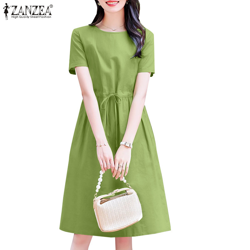 Zanzea ชุดเดรสเดรสทรงเอเอวผูกเชือกลําลองสําหรับฤดูร้อนของผู้หญิง — صورة 6