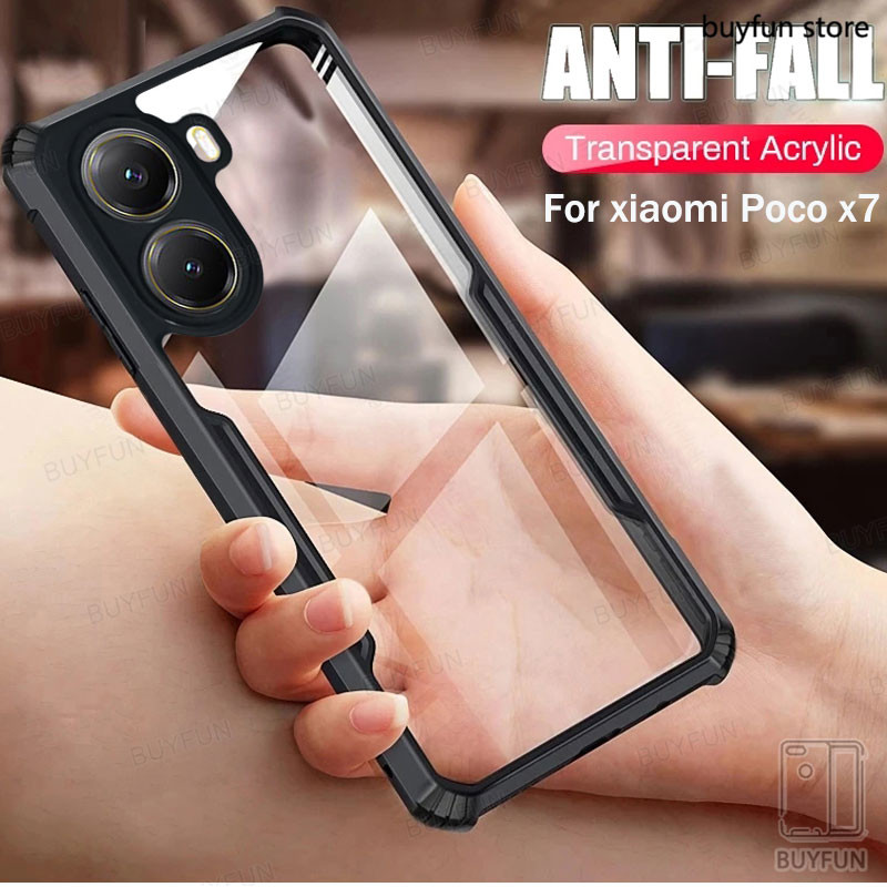 Case Clear Acrylic TPU Soft Frame Back Cover For Xiaomi Poco X7 Pro x6 x5 pocoX 7 6 5 Armor Shockpro