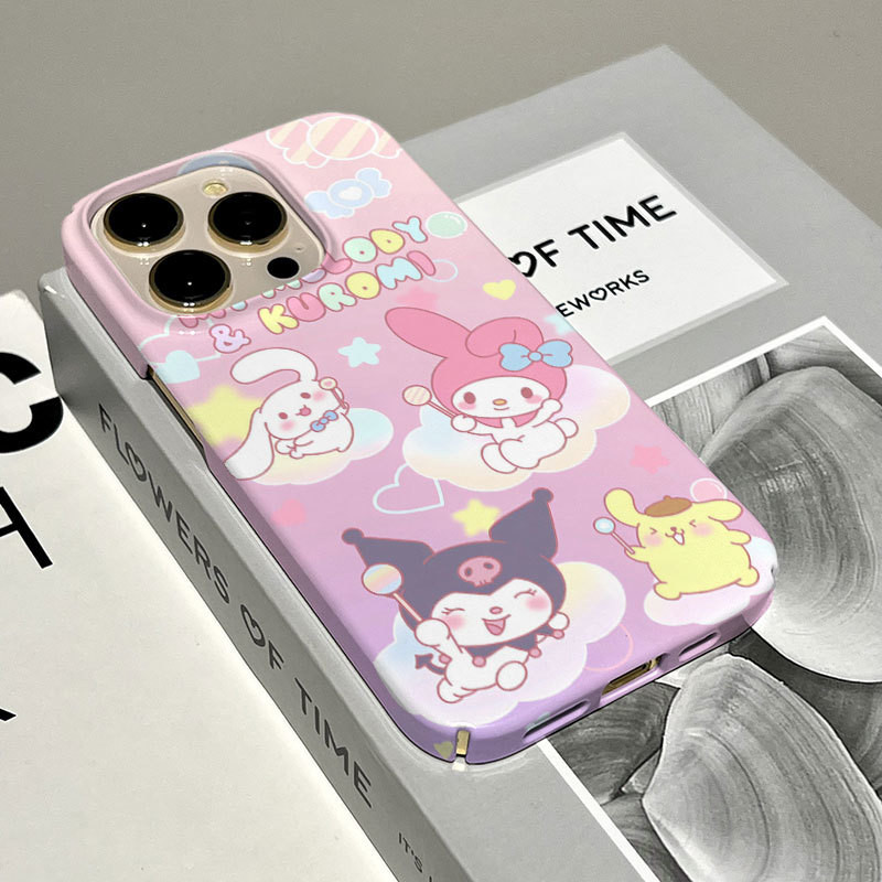 เคสป้องกันลายการ์ตูน Sanrio สีชมพูสุดอินเทรนด์สำหรับ iPhone 16PROMAX ไม่มีแป้น14plus XS ป้องกันสิ่งสกปรก15pro 16PLUS เคสแข็ง12 11 13PROMAX เคสโทรศัพท์ป้องกันรอยขีดข่วน7/8 PLUS ซิลิโคน15PROMAX 14 16pro