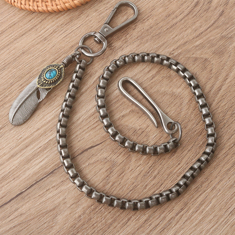 Simple Retro Street ตะขอโลหะ Feather อินเทรนด์ Feather กางเกงยุโรปอเมริกันกระเป๋าสตางค์ผู้ชาย Earth เอว Chain