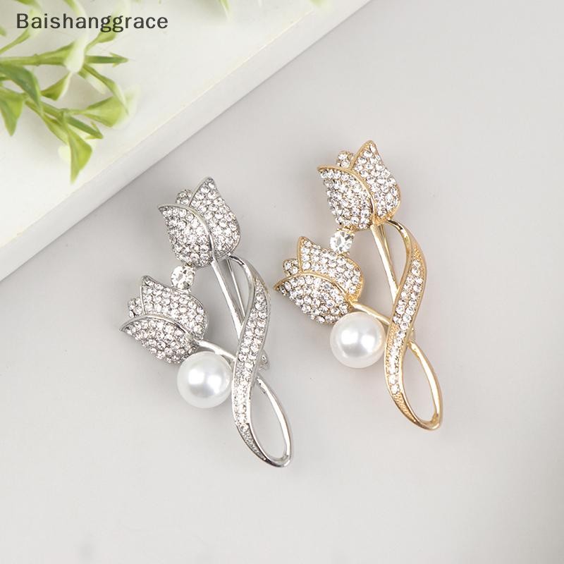 Baishanggrace 1 PC เข็มกลัด Rhinestone Tulip เข็มกลัดดอกไม้ Anti-glare เข็มกลัดคอ Pin เครื่องประดับ HHT