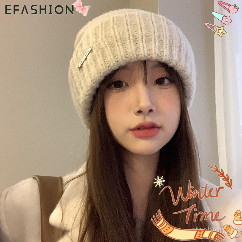 Efashion unisex หมวกขนสัตว์ฤดูใบไม้ผลิฤดูใบไม้ร่วงและฤดูหนาวโลโก้โลหะถักหมวก