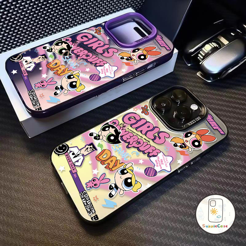 พาวเวอร์พัฟเกิร์ล เคสไอโฟน สำหรับ IPhone 15 13 11 16 14 12 Pro Max 8Plus 7Plus X XR XS Max 7 8 15 Plus SE เรียบง่าย เคส