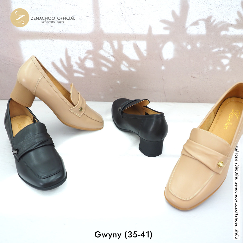 รองเท้าคัทชูเพื่อสุขภาพหนังแกะแท้ ทรงปกติ Zenachoo รุ่น Gwyny สูง 2 นิ้ว พื้นยางนิ่ม