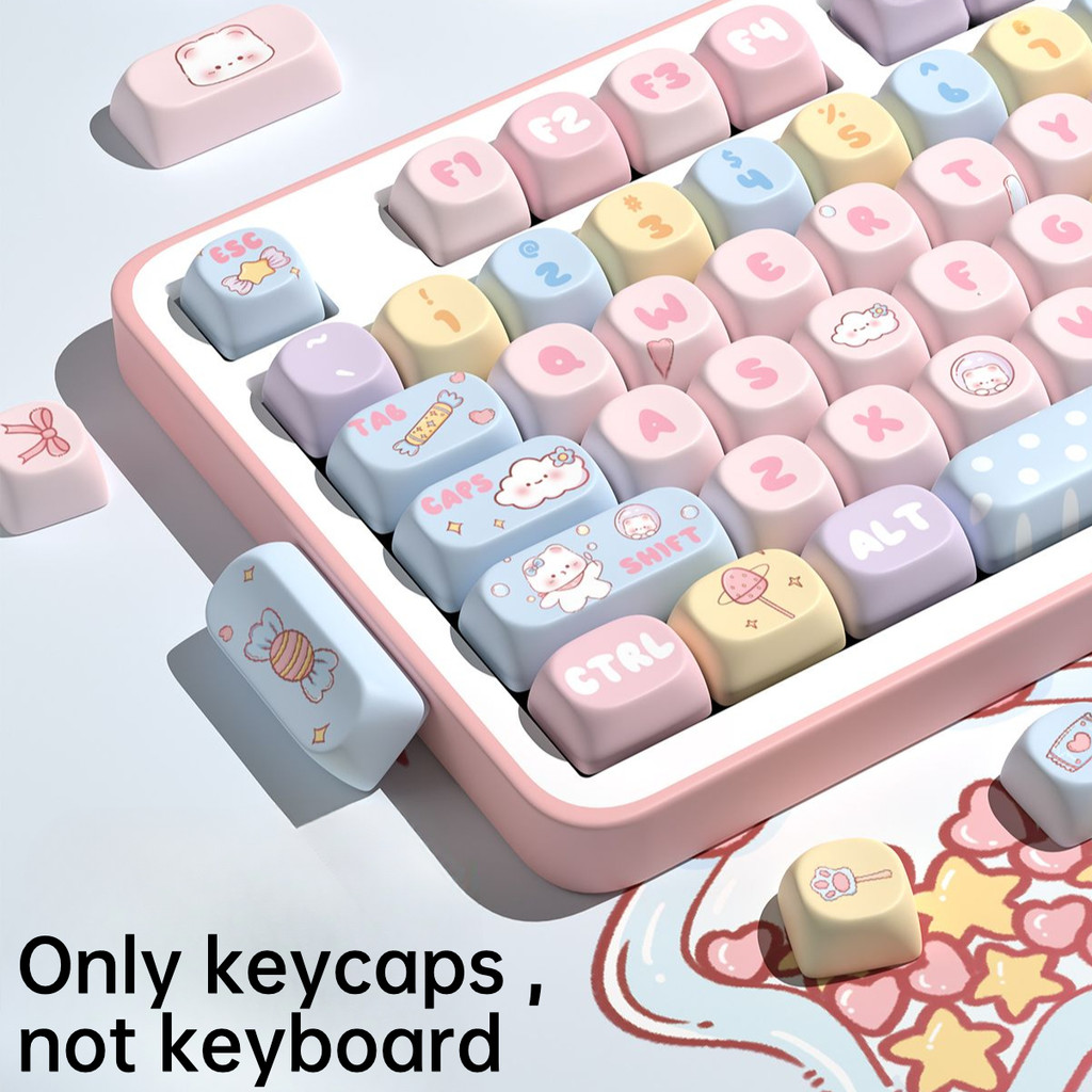 Thai Pbt Keycap MOA Candy Bear ธีมสีชมพู Keycap ห้าด้าน Dye Sublimation Keycap ปรับให้เข้ากับ 61/64/67/68/71/75/78/82/84/87/96/98/100/104/108