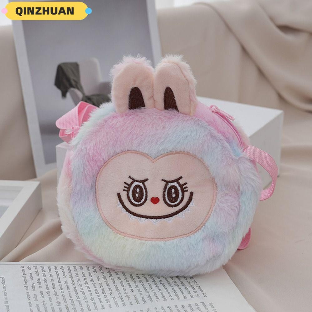 Qinzhuan Labubu Plush Bag, กระเป๋าสะพายน่ารักสีสันสดใส, กระเป๋าสะพายข้างแฟชั่นความจุขนาดใหญ่ลายการ์ตูน