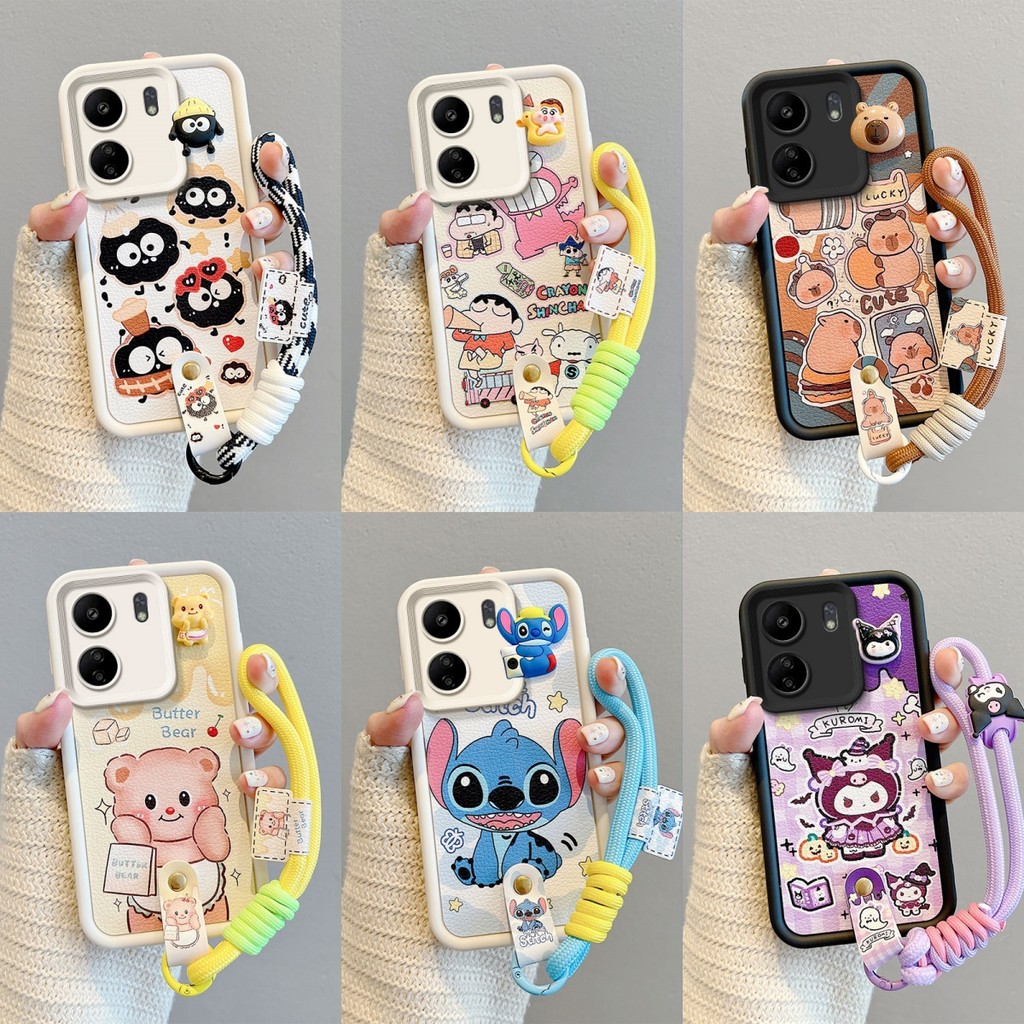 เคส POCO C65 หนังการ์ตูนปักหมุดเชือกโทรศัพท์กรณี